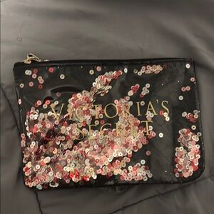 Victoria's Secret Black Cosmetic Bag with Floral Design
